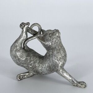 Yoga Pose Cat Lady Decor Mom Gift Ornate Silver Tone Cat Figurine Shelf Sitter
